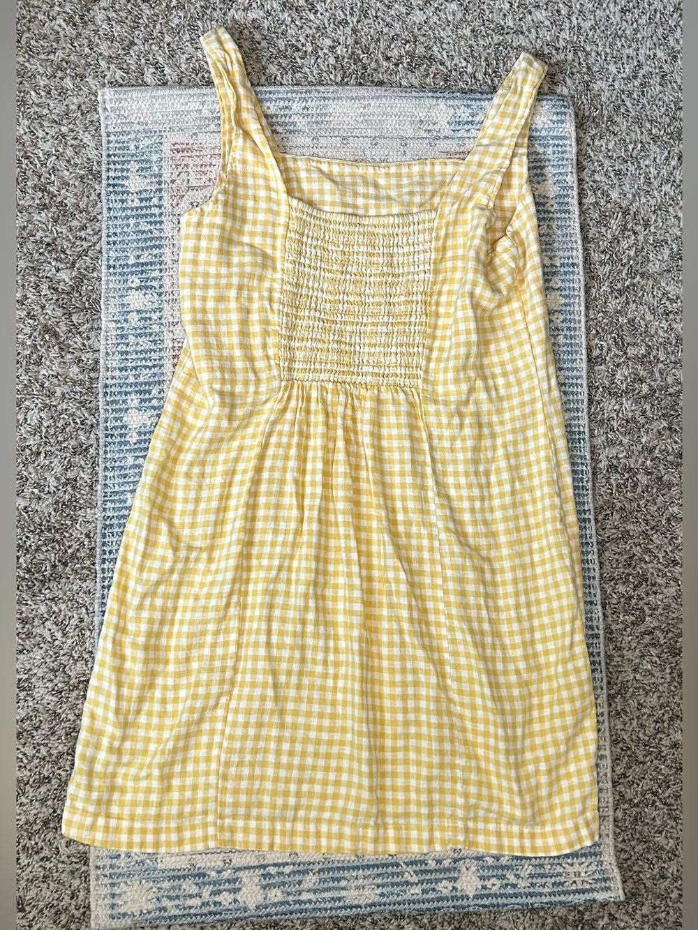 🧺OLD NAVY Butter Yellow Checked Gingham Linen Blend Cottagecore Mini Dress - L - Picture 4 of 7